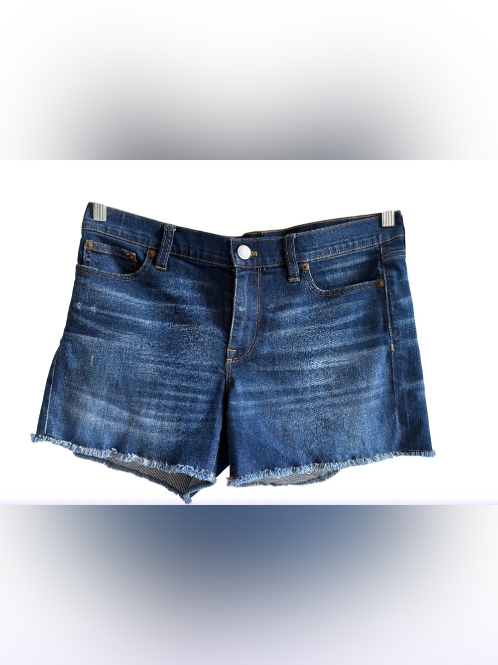 J.Crew - Women’s 4’ inseam Indigo Denim Shorts with distressed hem - Sz 6 - Blue